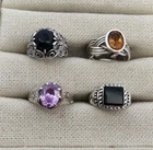 Lot of 4 Vintage Sterling Silver Rings Bands with Gems Onyx
