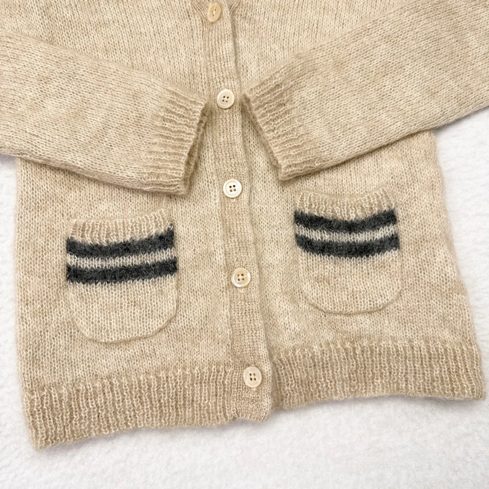 Cárdigan suéter para mujer J Crew pequeños bolsillos tostados mezcla de lana mohair tejido fino Foto 3 de 4