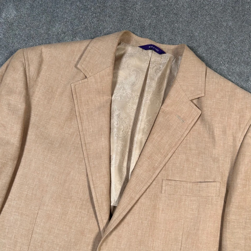 Alan Flusser Blazer 亚麻混纺双扣西装外套运动外套米色男式中号 — 第 2/4 张图片