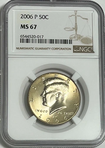 2006 P NGC MS67 MINT STATE CLAD KENNEDY HALF DOLLAR BUSINESS STRIKE 50C JFK WHI.