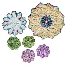 Vintage Rainbow Doilies Lot Of 8 Crochet Handmade Retro Table Toppers Coasters