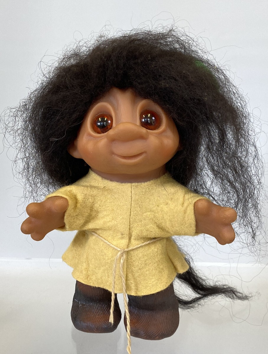 Vintage DAM Troll 8” Doll Brown Textured Legs Green Hat 24-4