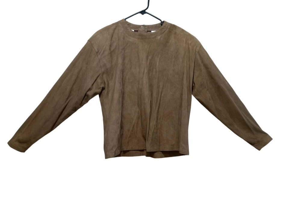 Falda de cuero gamuza chaqueta traje para mujer 6 marrón tostado midi mangas largas vintage años 90 Foto 2 de 4