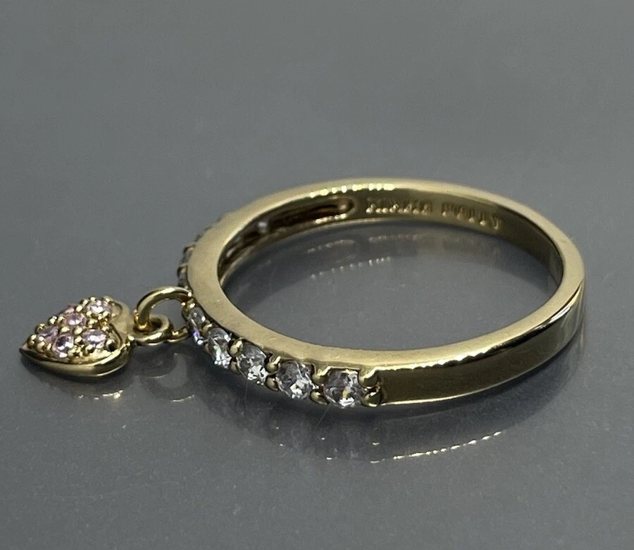 Anillo Kirks Folly Mujer Talla 11.25 Tono Dorado Faceta Blanco Rosa Cristal Corazón Dije Foto 2 de 4