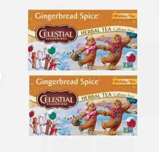 (2) Celestial Seasonings GINGERBREAD SPICE Herbal Holiday 18-Tea Bags BB 8/2026