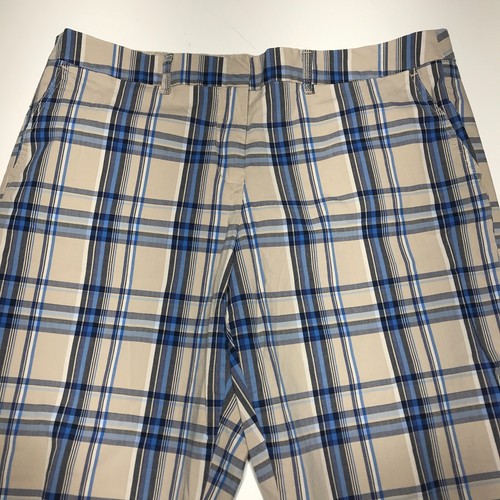 New York & Co. Shorts Womens Size 16 Tan Blue Plaid Manhattan Chino Lightweight - Picture 3 of 12
