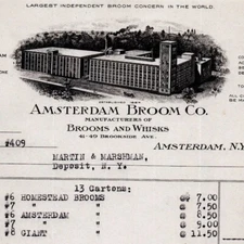 1927 Amsterdam Broom Co. Billhead NY Prize White Swan Gold Bond Whisks Brooms