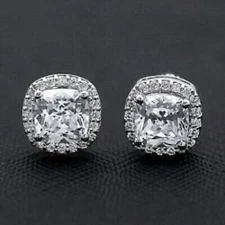 2.50Ct Lab Created VVS1/D Diamond Screw Back Halo Stud Earrings 14K White GP