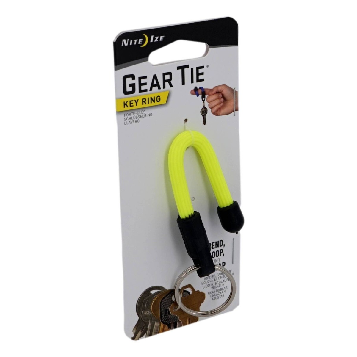 Nite Ize Gear Tie Key Ring Unisex Neon Yellow Black Bend