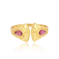 Tourmaline Gemstone Yellow Gold Plated Jaguar Skin Textured Ring Gift Jewelry