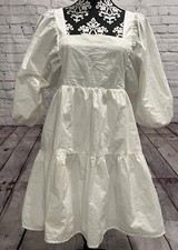 NWOT A New Day White Squared Neck Tie-Back Short Puff Sleeve Tiered Mini Dress S