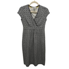 BODEN Dress Womens 4 Black White Pattern V-neck Cap Sleeve Mid-Length