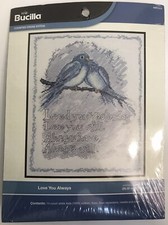 Bucilla LOVE YOU ALWAYS Cross Stitch Kit -Love Birds Blue Birds - NEW Sealed