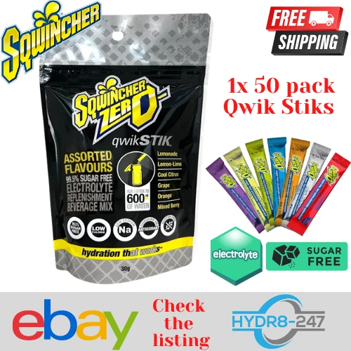 FREE POSTAGE Sqwincher® Qwik Stiks 50x Bag - Assorted Pack Sugar Free - Picture 1 of 4