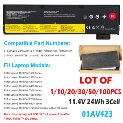LOT OF 01AV423 61 Battery For Lenovo Thinkpad T470 T480 T570 T580 P51S P52S 24Wh