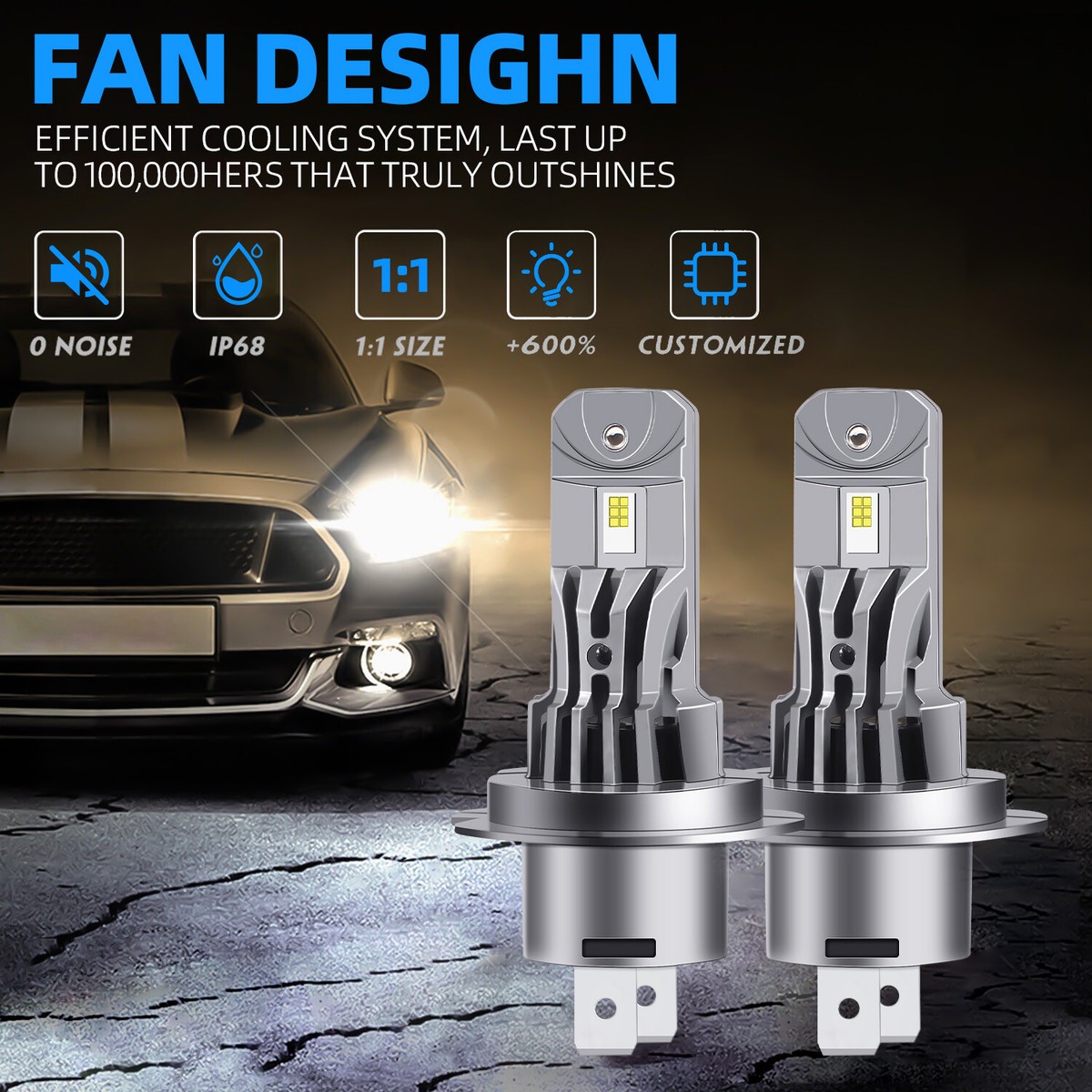 H7 Super Bright White 40000LM CSP LED Headlight Bulb Kit