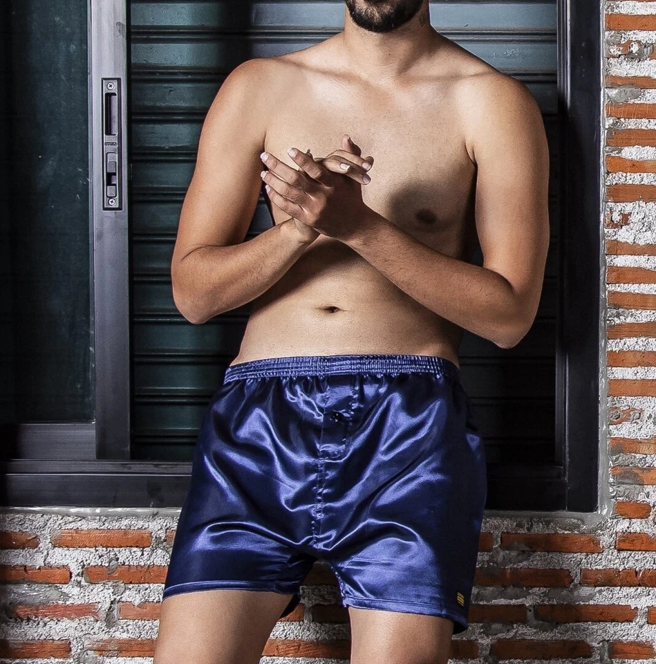 Bóxer de satén para hombre en azul marino sedoso suave y cómodo de lujo ropa interior L XL XXL Foto 2 de 4