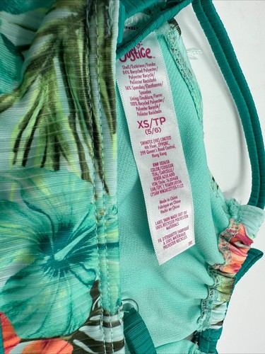 Justice 2004 Girls Tropical Bikini Set w/ Bottom Cover | Size XS | Color: Teal - Picture 4 of 5