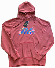 Men's SZ S Red Polo Ralph Lauren PAINTED FLORAL SCRIPT LOGO Hoodie Sweatshirt