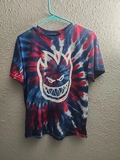Spitfire Wheels Medium Tshirt Skateboard Street Punk Deck Skull Flames Tye Dye