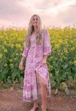 Spell & The Gypsy Lilac Mossy Boho Floral Gown Duster Maxi Dress Sz XS AU 6 US 2