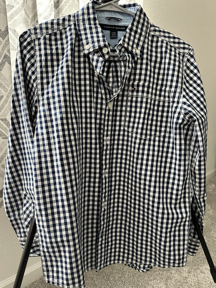 Camisa Tommy Hilfiger de algodón con botones a cuadros azul rojo talla L (16/18) Foto 4 de 4