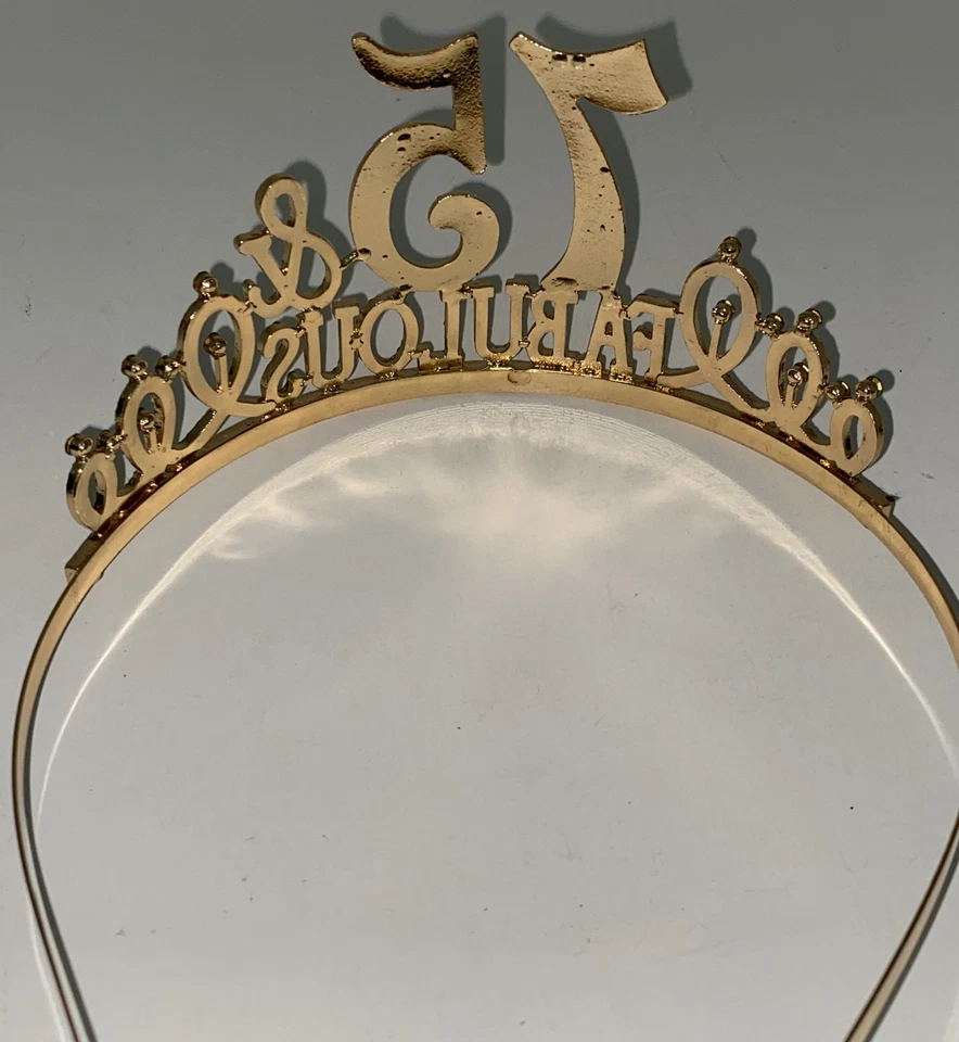 Tiara de cumpleaños 75 y fabulosa 75º oro rosa estrás Foto 3 de 4