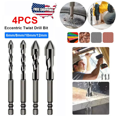 4pcs High-Strength Eccentric Twist Drill Bit Oblique Head Eccentric Drill Bit US