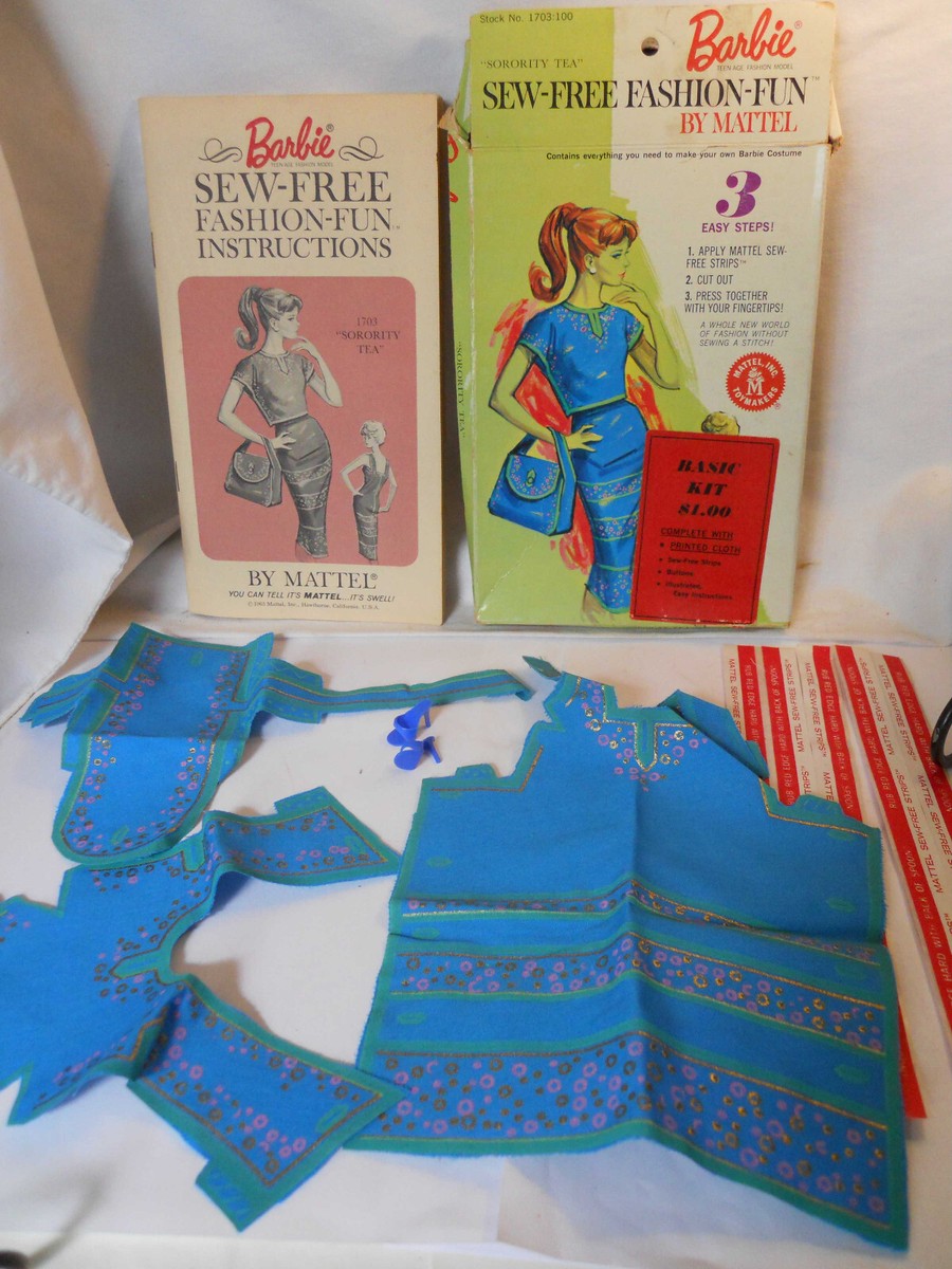Barbie Sew Free SORORITY TEA #1703 1965 Box Inst Buttons Blue OT