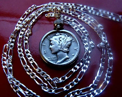 Antique .900 Silver Mercury Dime on a 28" .925 Sterling Silver Chain