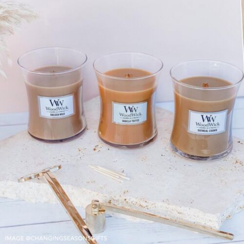 WoodWick Golden Milk Large Soy Wax 12cm Candle Scented Fragrance Splosh - Picture 4 of 4