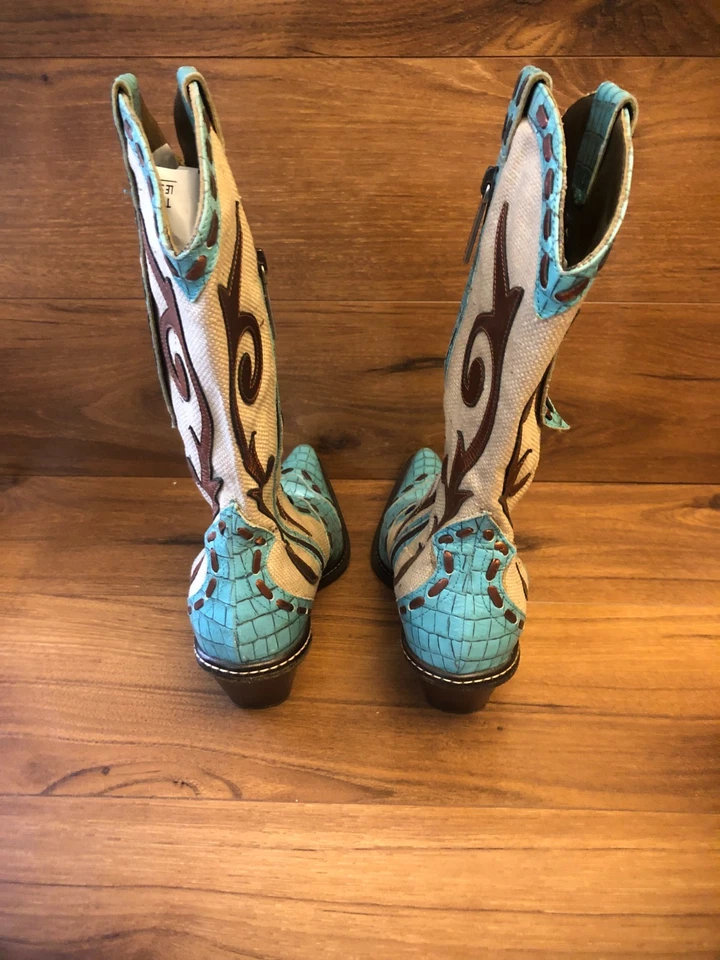 Donald J. Pliner Coleção Cowboy Couture Botas Altas Western Turquesa Tamanho 7M - Imagem 2 de 4