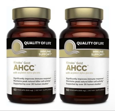 2 Packs Quality of Life Kinoko Gold AHCC  Immune Support 120 Capsules