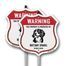 Warning Property Protected by Brittany Spaniel Made in t Shield Sign With Stake