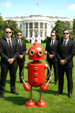 30" Tall Scrap Art Metal Space Alien Garden Art Bobble Head Robot