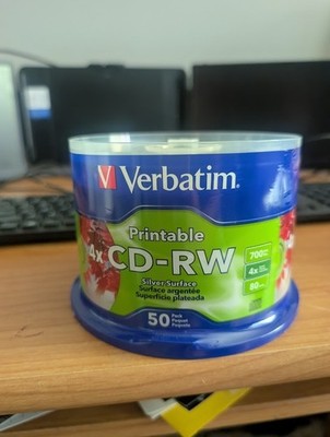 Verbatim 12x CD-RW Printable Rewritable Disc 700 MB/ 80 min Silver x-50 Spindle