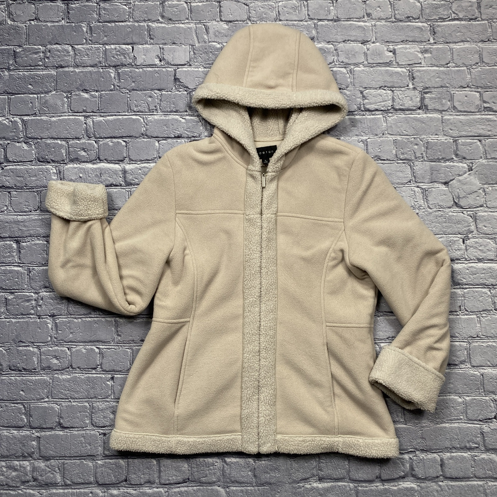 Braetan Beige Faux Suede Shearling Jacket Size L Full Zip Boho Cowgirl Style