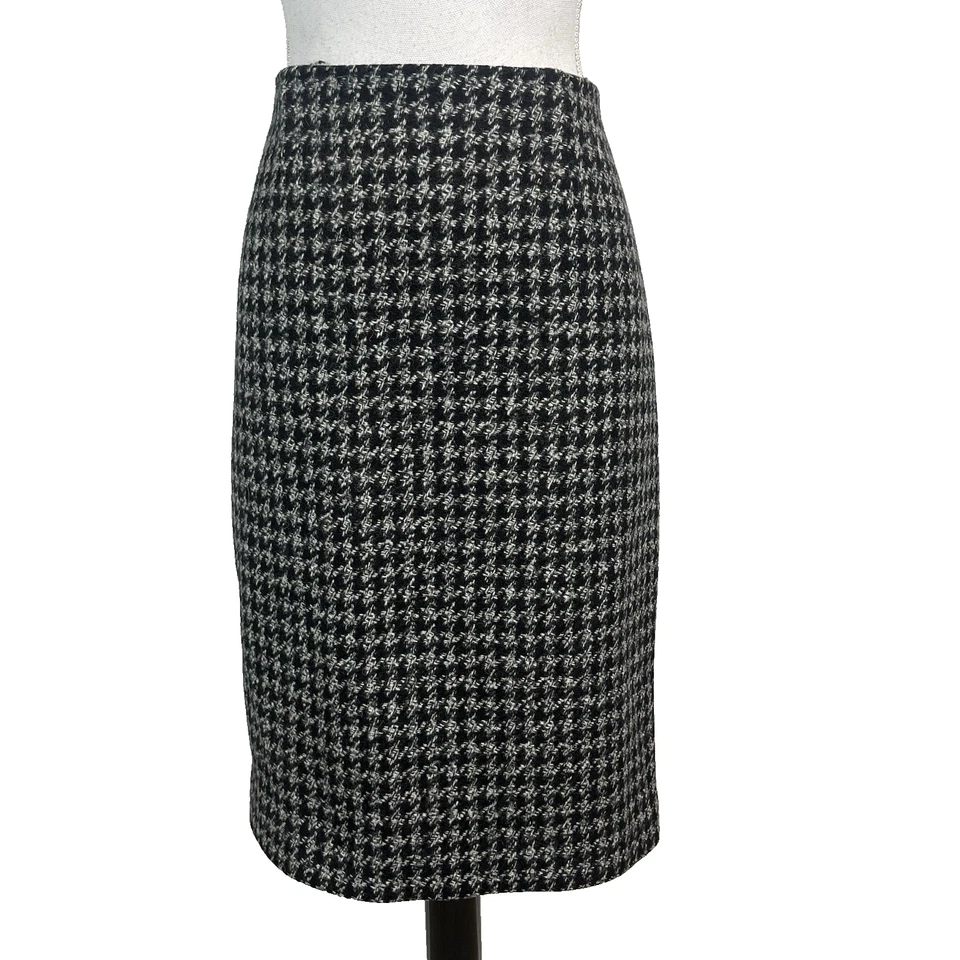 Falda Brooks Brothers Mallalieus talla 12 negra blanca sabuesos diente tweed lana rodilla