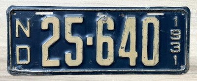 1931 North Dakota License Plate - Good Original Paint Condition