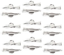 Silver Tone Barrette Hair Clips with Cabochon Setting for DIY Crafts Accesso