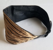 Vtg Bonwit Teller Camel Suede Black Patent Pleated 5.5" Wide Cummerbund Belt S