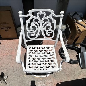 White Iron Ornate Outdoor Patio Chair w/ Armrests, Weather Resistant set of 4