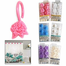 12 Pc Decorative Molded Shower Hooks Curtain Rings Bathroom Colors