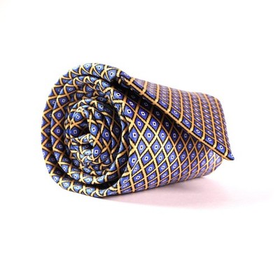 STEFANO RICCI SILK GEOMETRIC DIAMOND PRINT BLUE GOLD ITALY