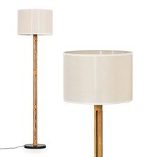 HOFSTEIN Schiavonea Stehlampe Holz/Metall & Schirm Stoff Wohnzimmer Stehleuchte 