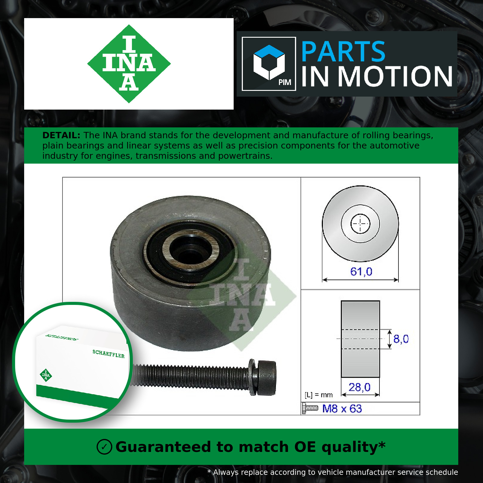 Timing Belt Guide Pulley fits VAUXHALL ZAFIRA B, C 1.6 1.8 05 to 18 INA 24436052