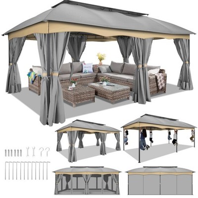 12x20ft Patio Gazebo Oversized Backyard Canopy Shelter Weatherproof Garden
