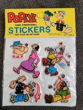 1981 Vintage Popeye 3-D Puffy Stickers NEW Sealed on Card #3084 "I"