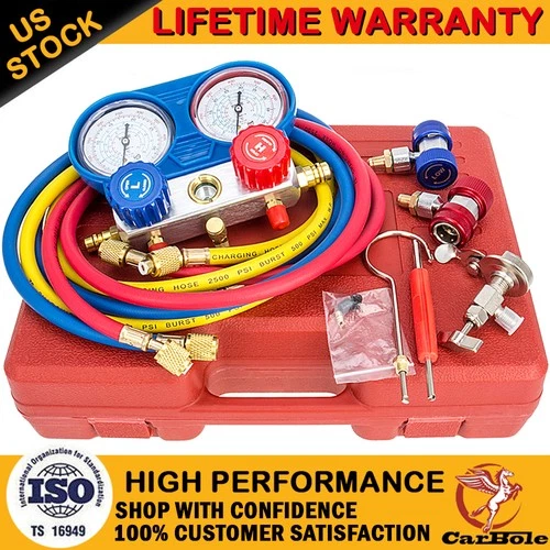 NEW AC Car Air Conditioning Recharge Measuring Hose Gauge Charging Service 3-Way