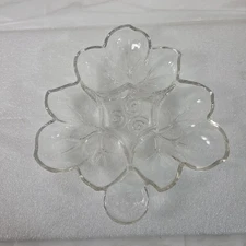 Pressed Clear Glass Leaf Divided Relish Dish Serving Tray Candy Nut Bowl Handle